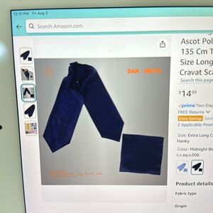 Dan Smith Solid Long-Self Ascot & Hankie Set Lot/3sets